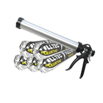 Kit 5 cartuchos poliuretano Fulltec 600ml (blanco/gris) y pistola calafatera, masilla profesional de alto rendimiento para sellado de juntas estructurales.