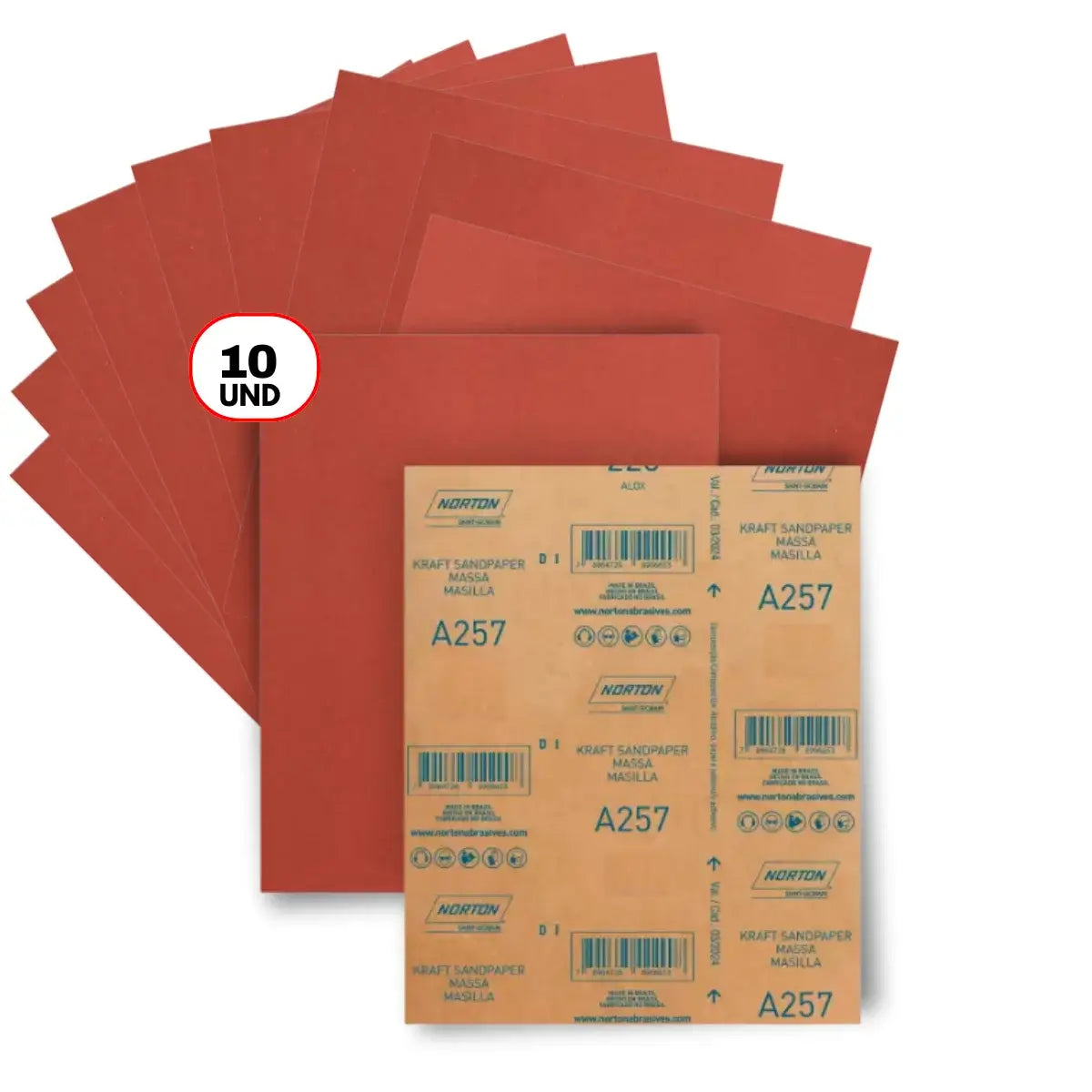 Pack de 10 un. Lijas para madera Norton A-257 lija en seco lija para masilla granos G40 a G220