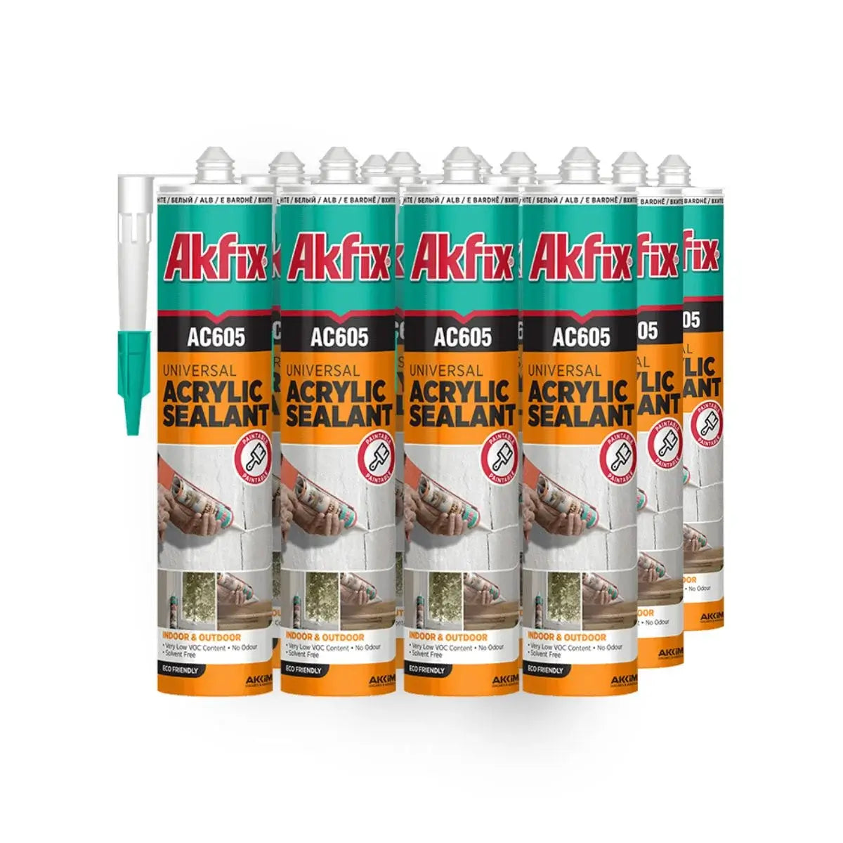 Sellador acrílico plasto-elástico de 300 ml, pintable y sin olor, para sellar juntas de bajo movimiento en madera y hormigón.
