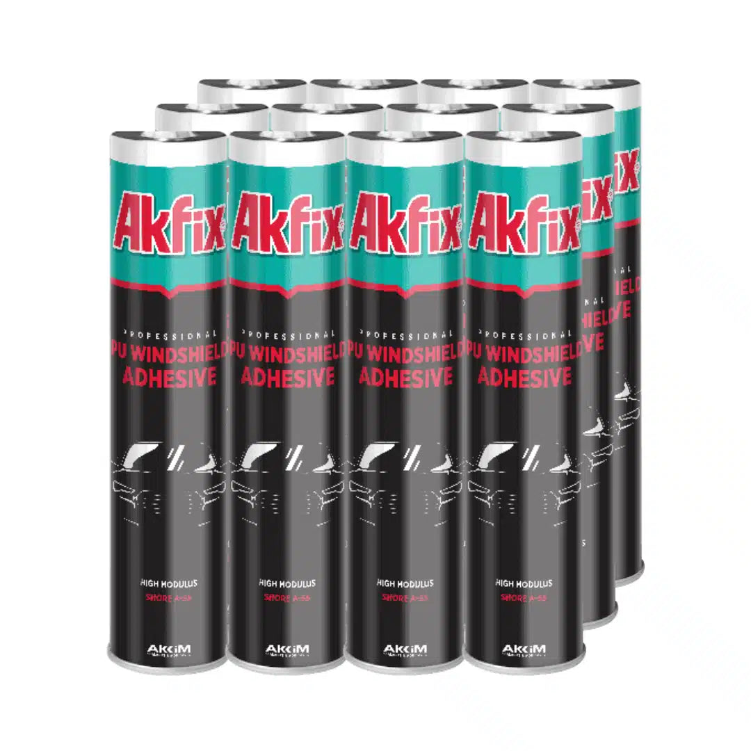 Caja de 12 selladores de parabrisas Akfix, color negro de 300 ml, adhesivo de poliuretano para pegar vidrios automotrices