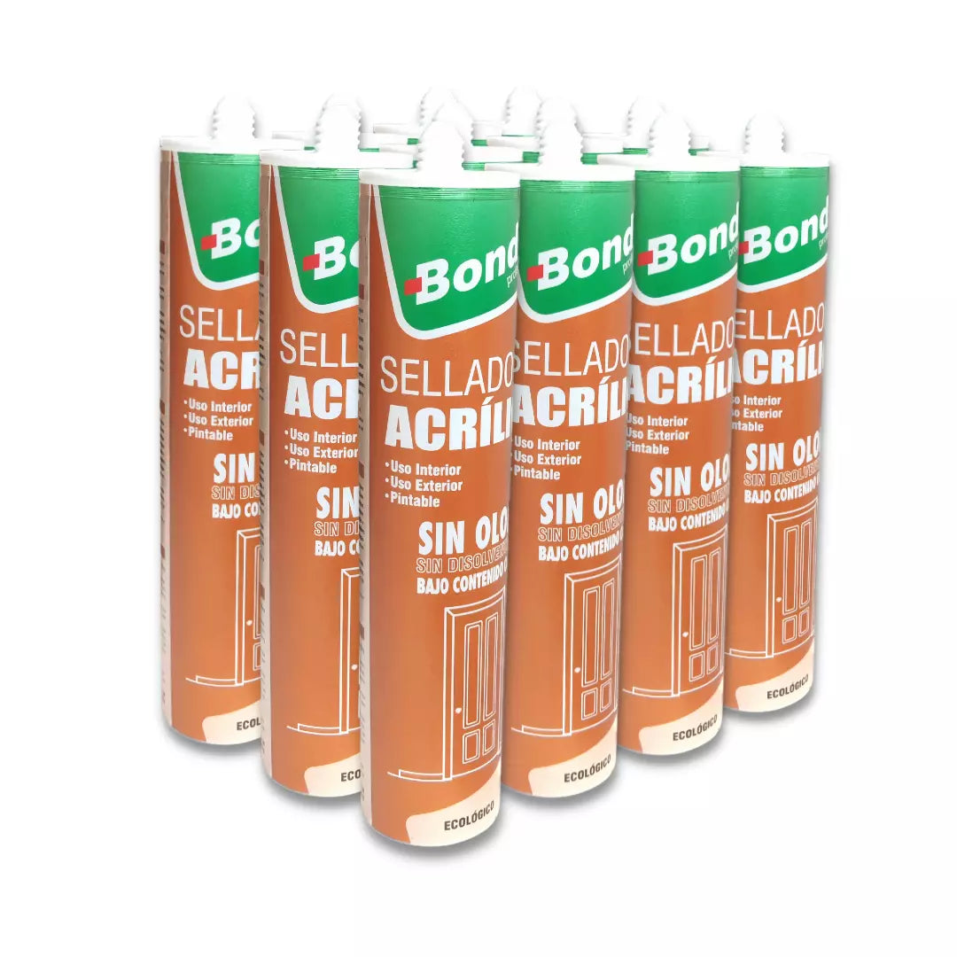 Caja de 12 cartuchos de sellador acrílico Bondit ecológico, pintura-compatible, para el sellado de grietas y juntas en interiores