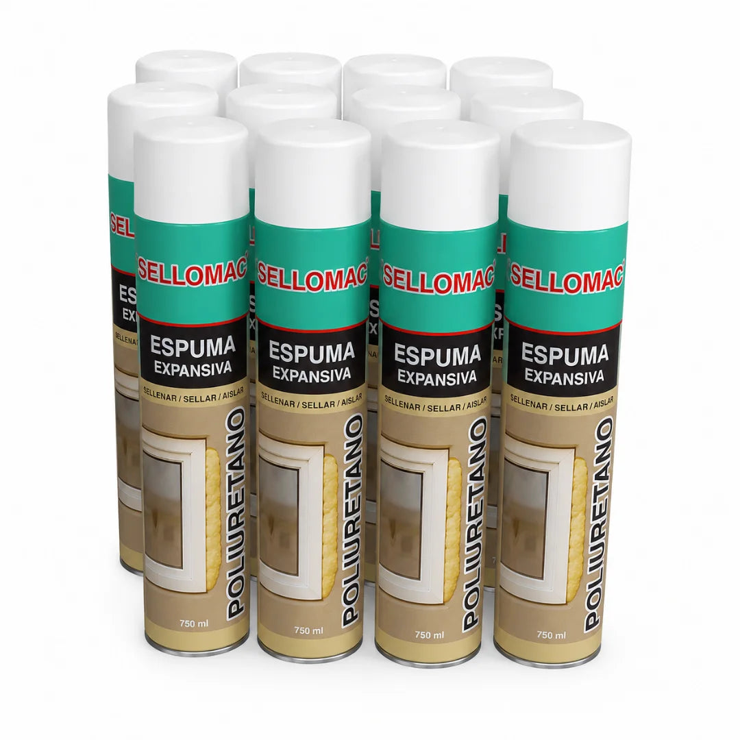 Pack de 12 espumas expansivas de poliuretano Sellomac de 750 ml