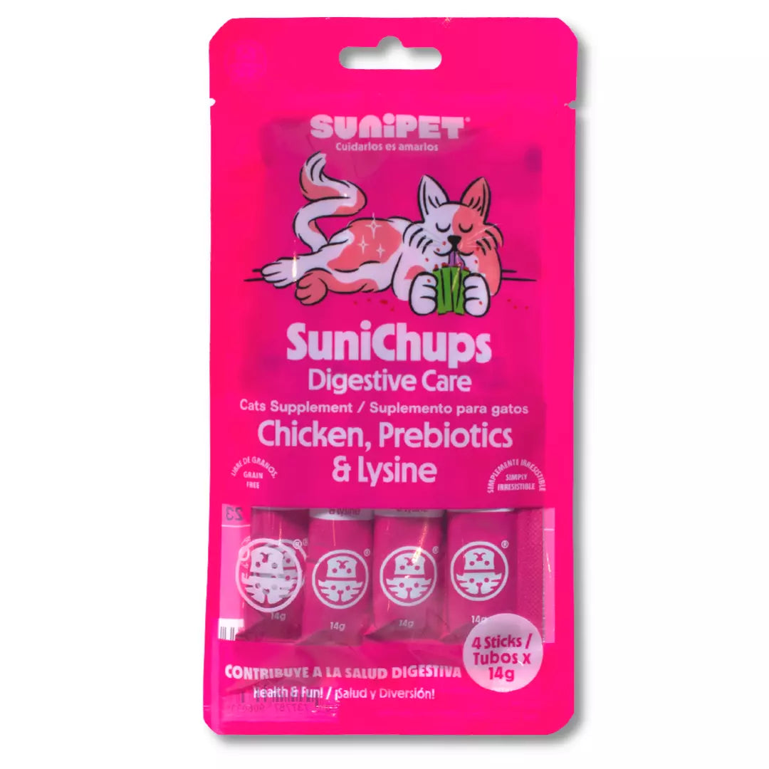 Snack digestivo para gatos que apoya la salud intestinal con sabor a pollo