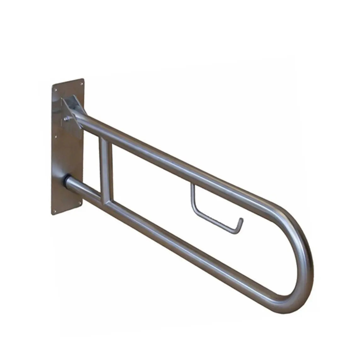 Barra de apoyo de seguridad abatible y plegable para instalación en muro de baño, para personas con movilidad reducida