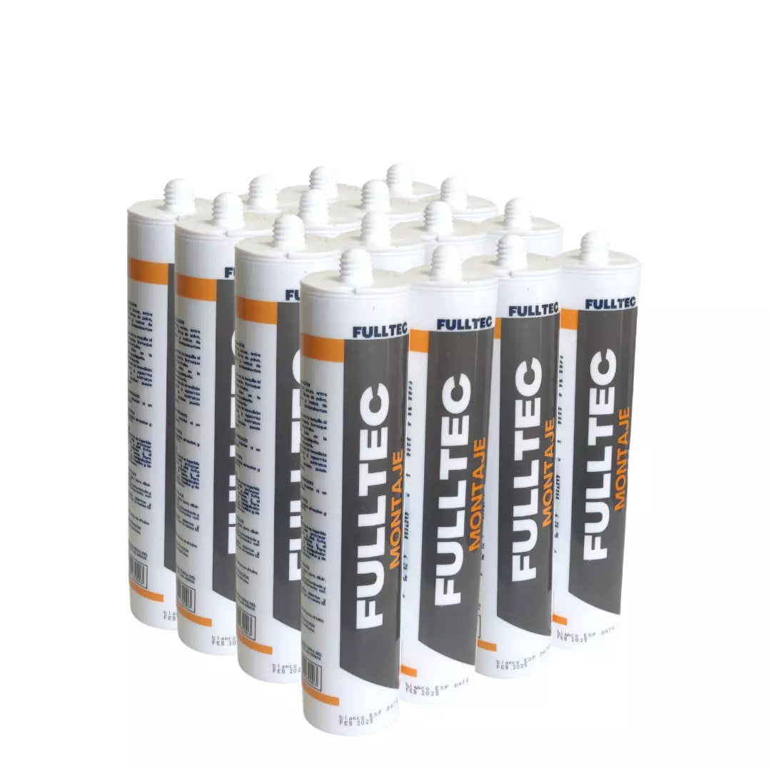 Caja de 24 cartuchos de adhesivo de montaje Fulltec/Fullsello de 300ml, color blanco, para fijaciones fuertes y permanentes sin taladrar
