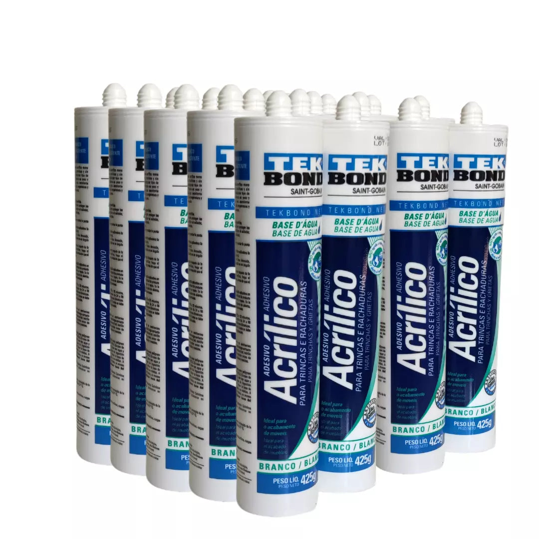 Caja de 24 cartuchos de sellador acrílico pintable Tekbond de 280ml, color blanco, para el sellado y reparación de paredes
