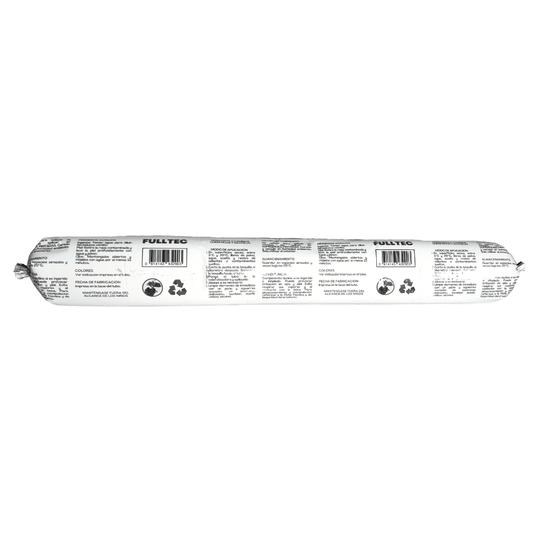 Kit 5 cartuchos poliuretano Fulltec 600ml (blanco/gris) y pistola calafatera, masilla profesional de alto rendimiento para sellado de juntas estructurales.
