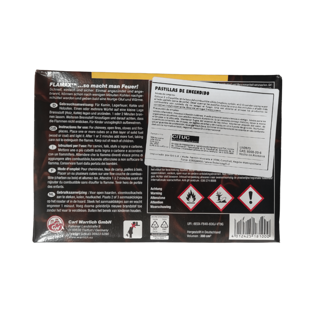 iniciadores de fuego Flamax, pastillas ecológicas para encendido rápido y fácil de parrillas, chimeneas y estufas a leña