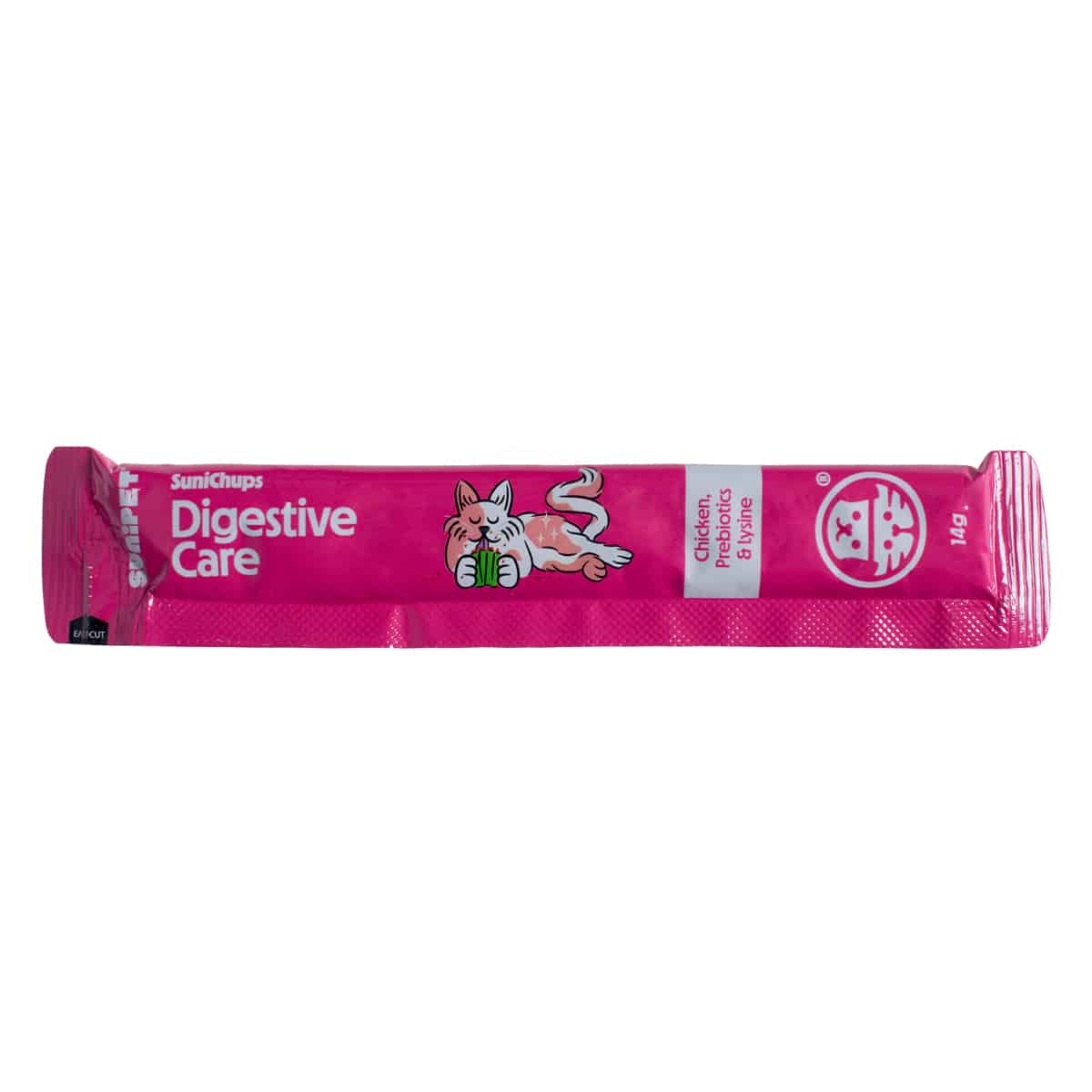 Snack digestivo para gatos que apoya la salud intestinal con sabor a pollo