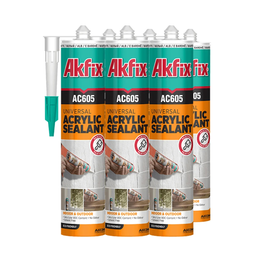 Sellador acrílico plasto-elástico de 300 ml, pintable y sin olor, para sellar juntas de bajo movimiento en madera y hormigón.