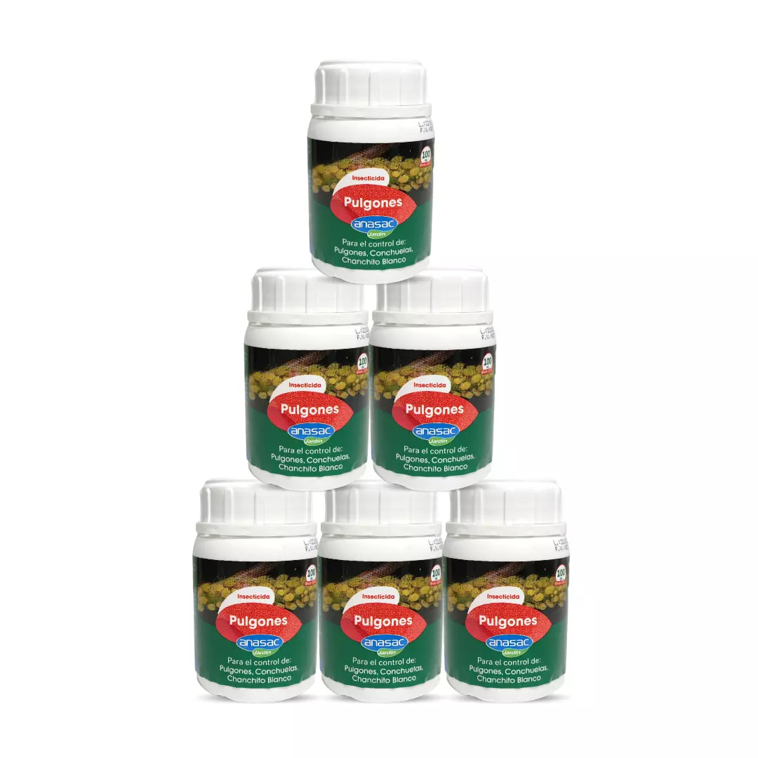 Pack 6 insecticidas líquidos Anasac 100ml para pulgones, concentrado de contacto y sistémico para el control de áfidos en plantas ornamentales y huertos.
