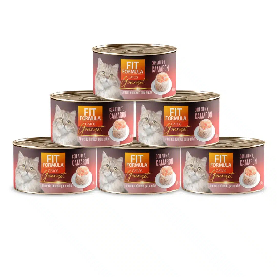6 latas de comida húmeda Gourmet para gatos, sabor atún y camarón