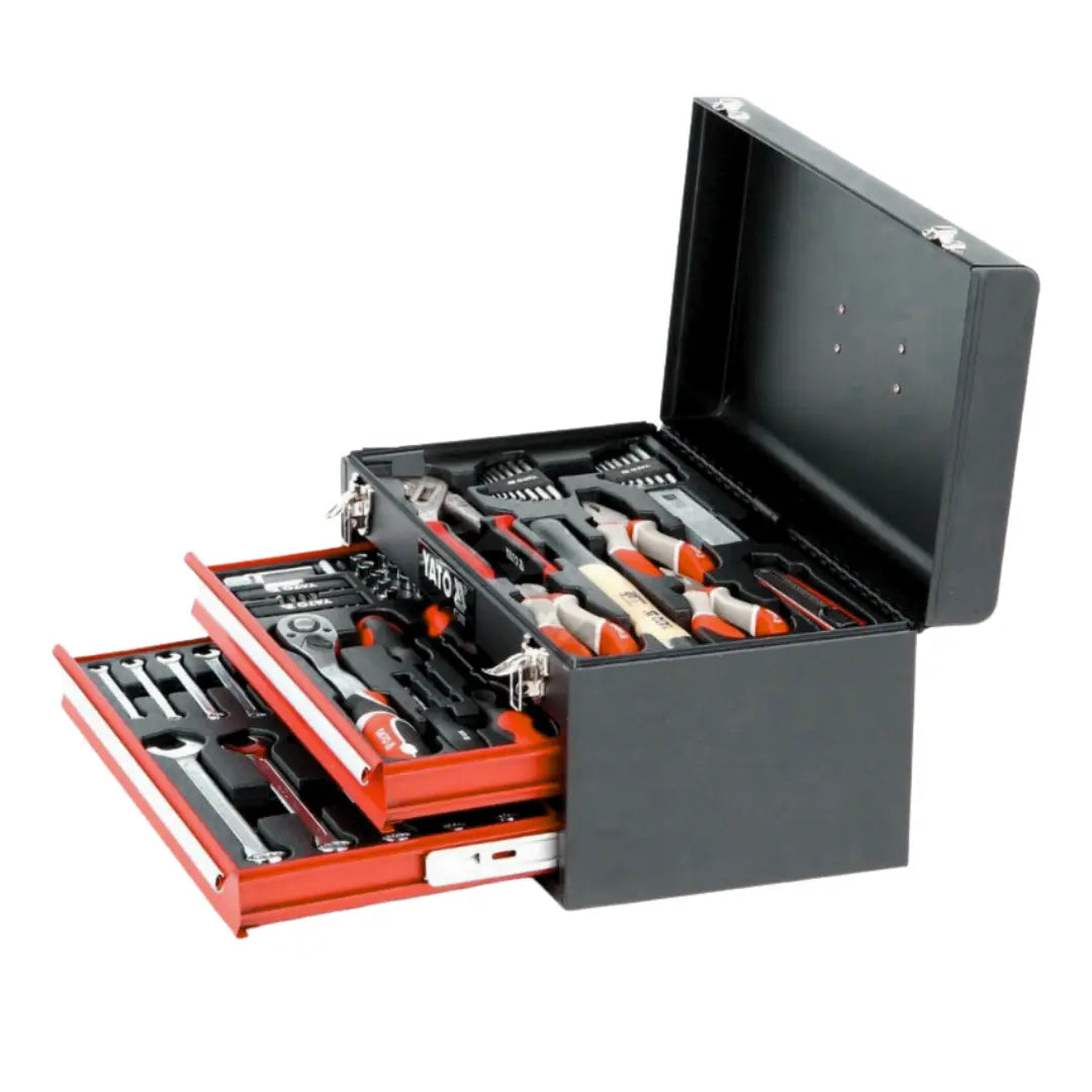 Caja de herramientas Yato YT-38951 de 80 piezas, incluyendo llaves, puntas y accesorios para trabajos de mecánica y hogar