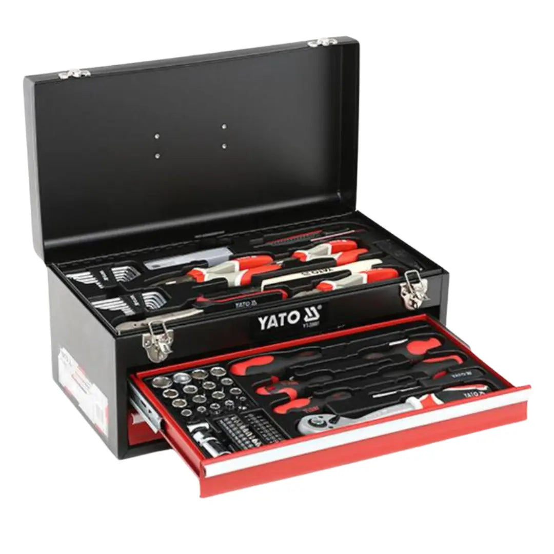 Caja de herramientas Yato YT-38951 de 80 piezas, incluyendo llaves, puntas y accesorios para trabajos de mecánica y hogar