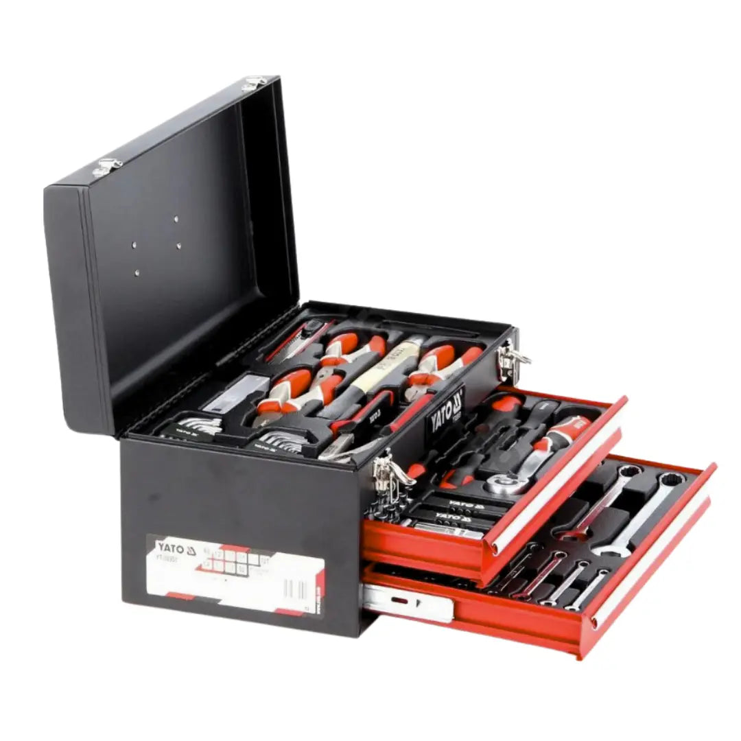 Caja de herramientas Yato YT-38951 de 80 piezas, incluyendo llaves, puntas y accesorios para trabajos de mecánica y hogar