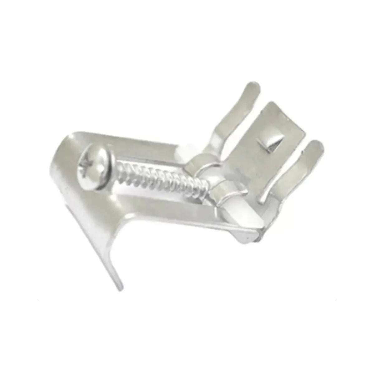 Gancho de fijacion plateados de acero niquelado con tornillo para instalar lavaplatos empotrados. Abrazaderas metalicas