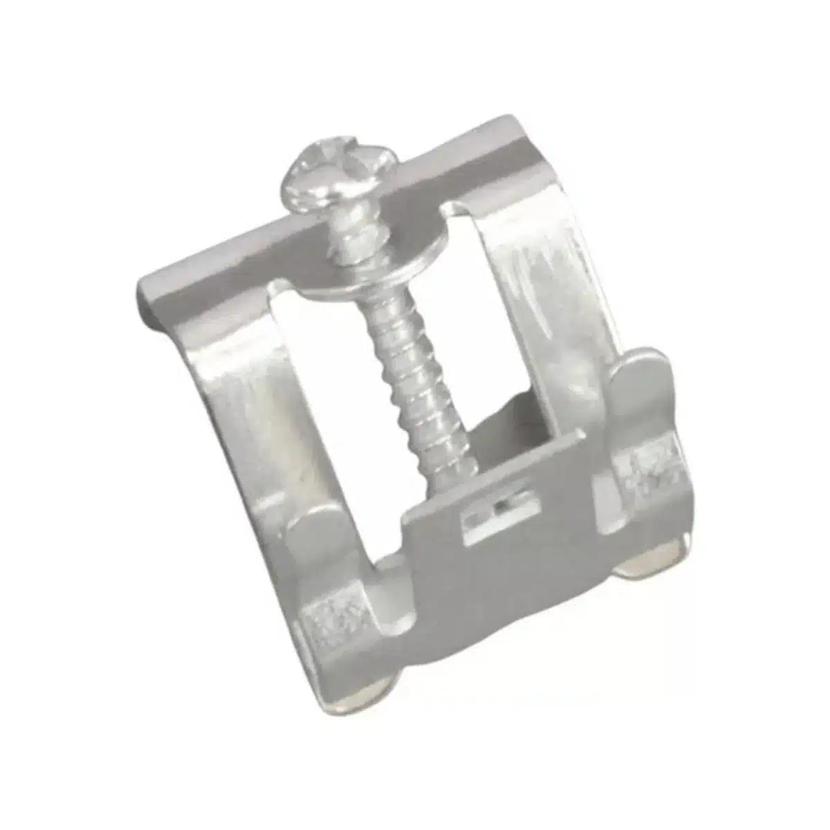 Gancho de fijacion plateados de acero niquelado con tornillo para instalar lavaplatos empotrados. Abrazaderas metalicas