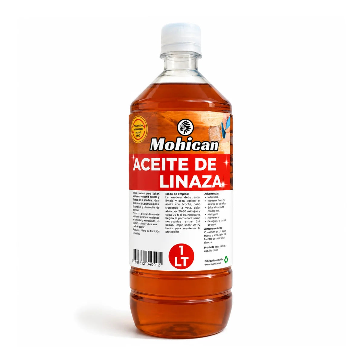 Aceite de linaza 100% puro Mohican de 1 litro para madera y óleo
