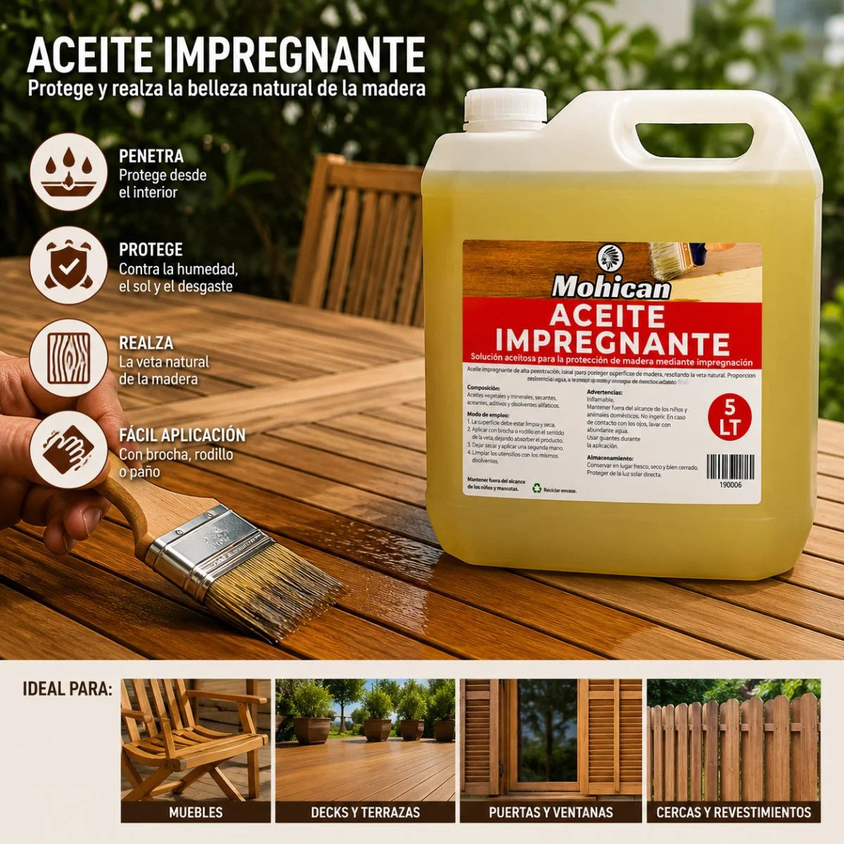 Aceite impregnante para maderas Mohican bidón de 5 litros