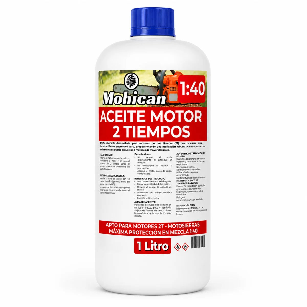 Aceite motor 2 tiempos mezcla 1:40 Mohican para motosierras y maquinaria pesada