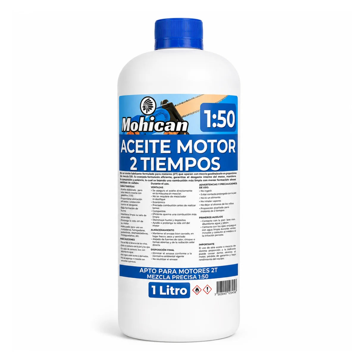 Aceite para motor 2 tiempos mezcla 1:50 Mohican para motosierras y maquinaria de jardinería
