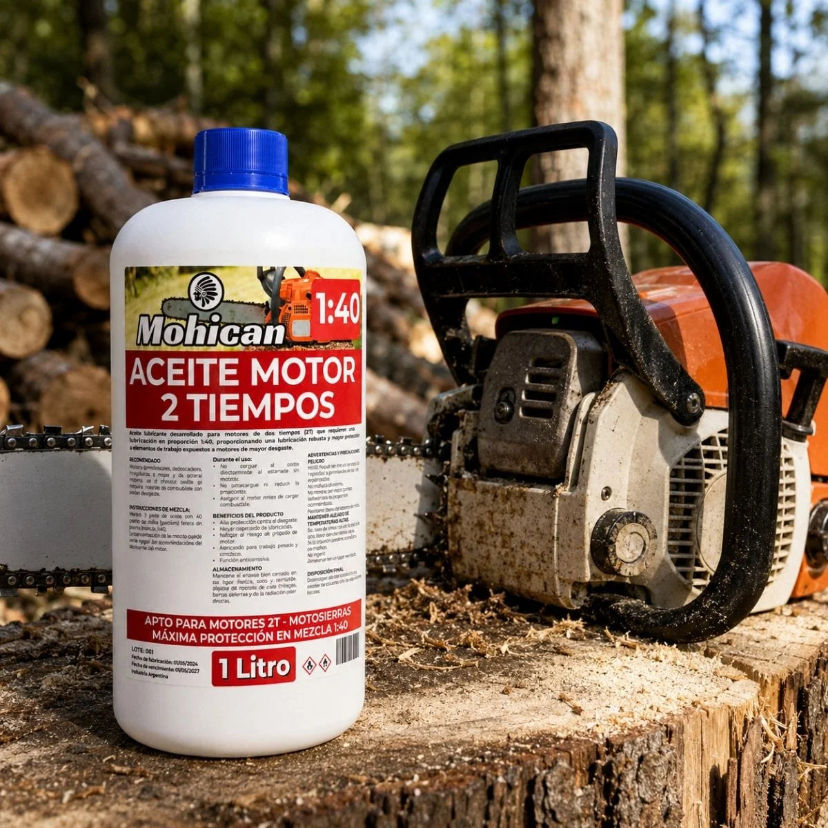 Aceite motor 2 tiempos mezcla 1:40 Mohican para motosierras y maquinaria pesada