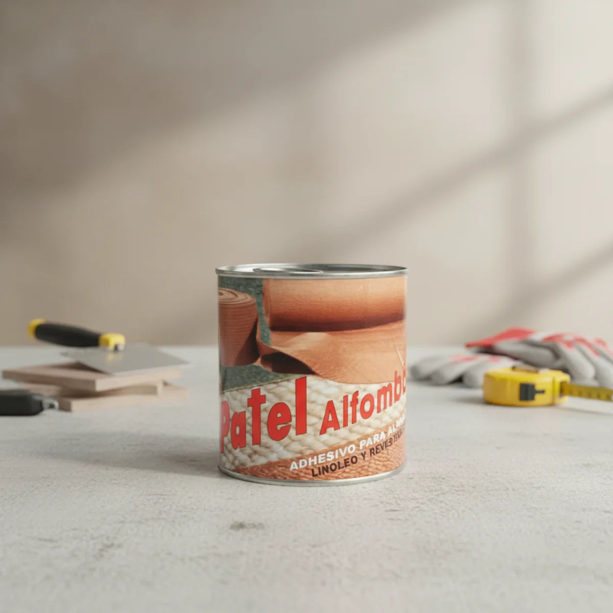 Adhesivo para alfombras marca Patel de 750cc, pegamento de alto tráfico para hormigón y madera, resistente a la temperatura.