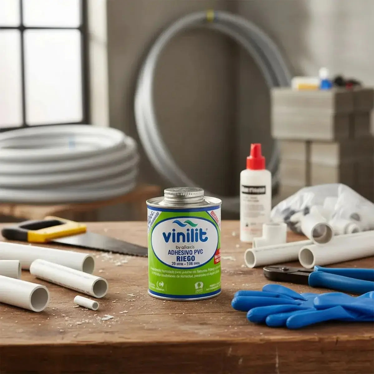Adhesivo PVC Vinilit de 240 cc para riego, ideal para uniones sólidas que soportan el sol, humedad y alta presión.
