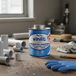Adhesivo pvc líquido viscoso Vinilit de 240 cc para PVC Presión, sanitario y canaletas, apto para agua fría.