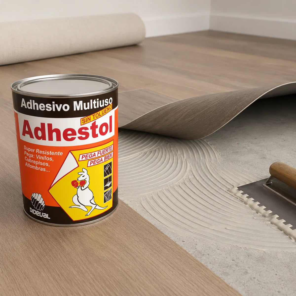 Adhesivo Multiusos Adhestol Dideval 1/4 galón para alfombras vinilos cubrepisos y enchapes