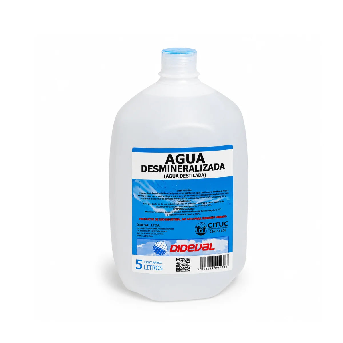 Agua Destilada Desmineralizada Dideval alta pureza para radiadores baterías y equipos industriales