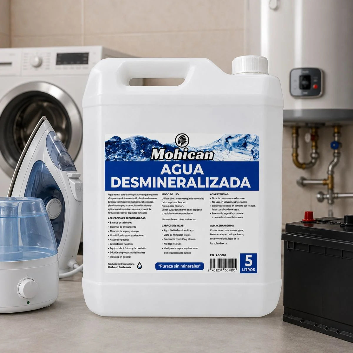 Agua desmineralizada Mohican bidón de 5 litros para uso técnico y automotriz