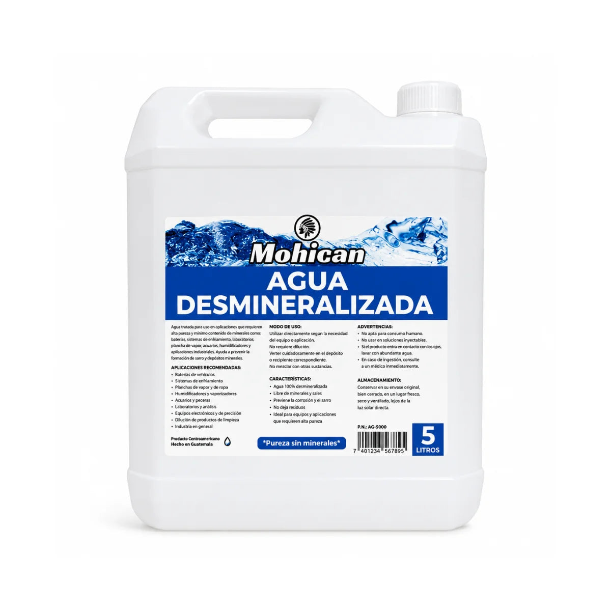 Agua desmineralizada Mohican bidón de 5 litros para uso técnico y automotriz