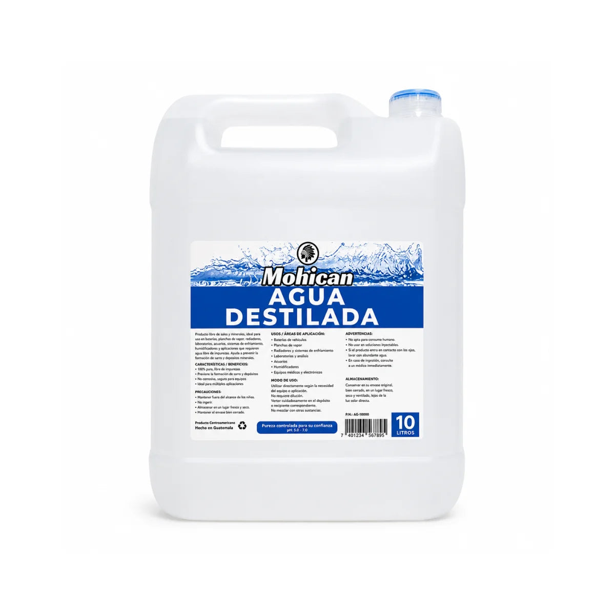 Agua destilada Mohican en bidón de 5 y 10 litros para uso técnico y automotriz