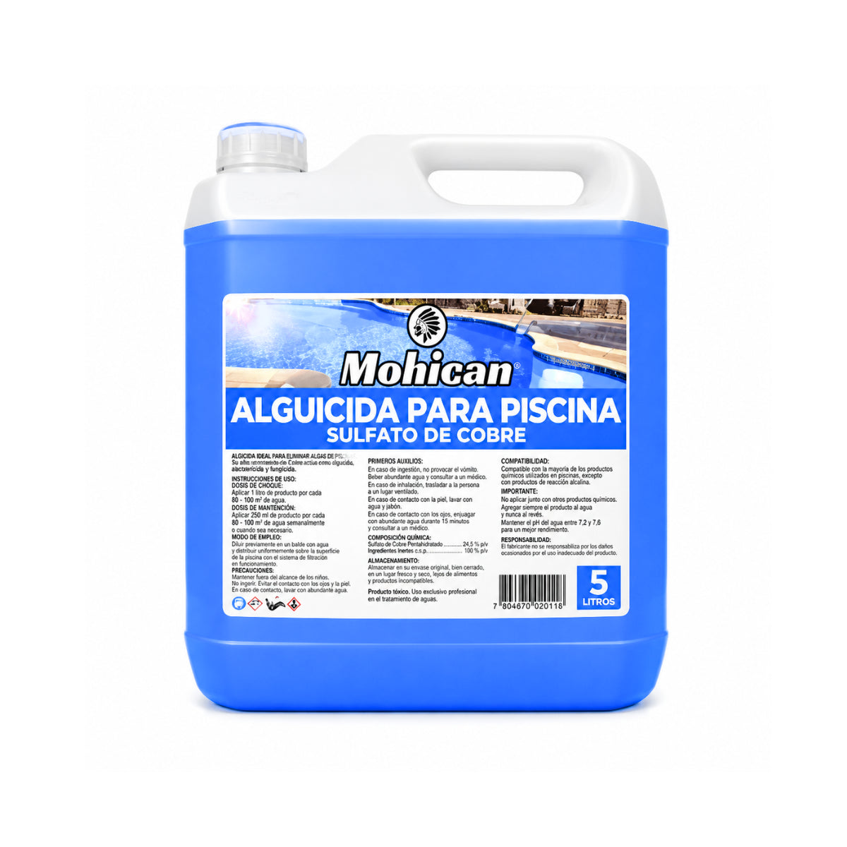 Alguicida para piscinas Mohican de 5 litros con sulfato de cobre