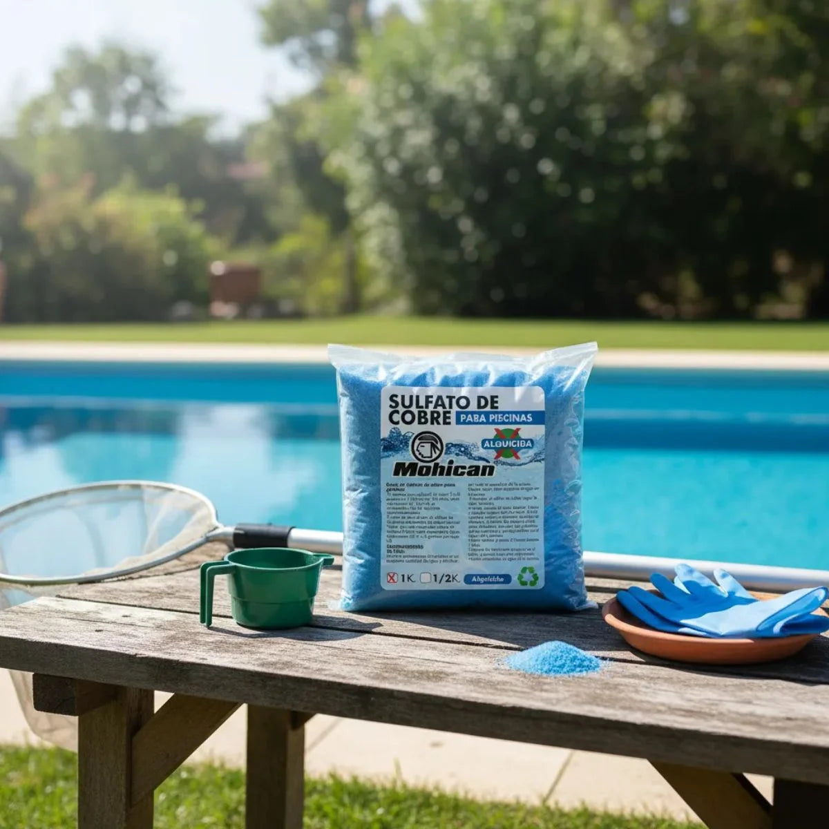 Sulfato de cobre alguicida para piscinas Mohican 500 g y 1 kg