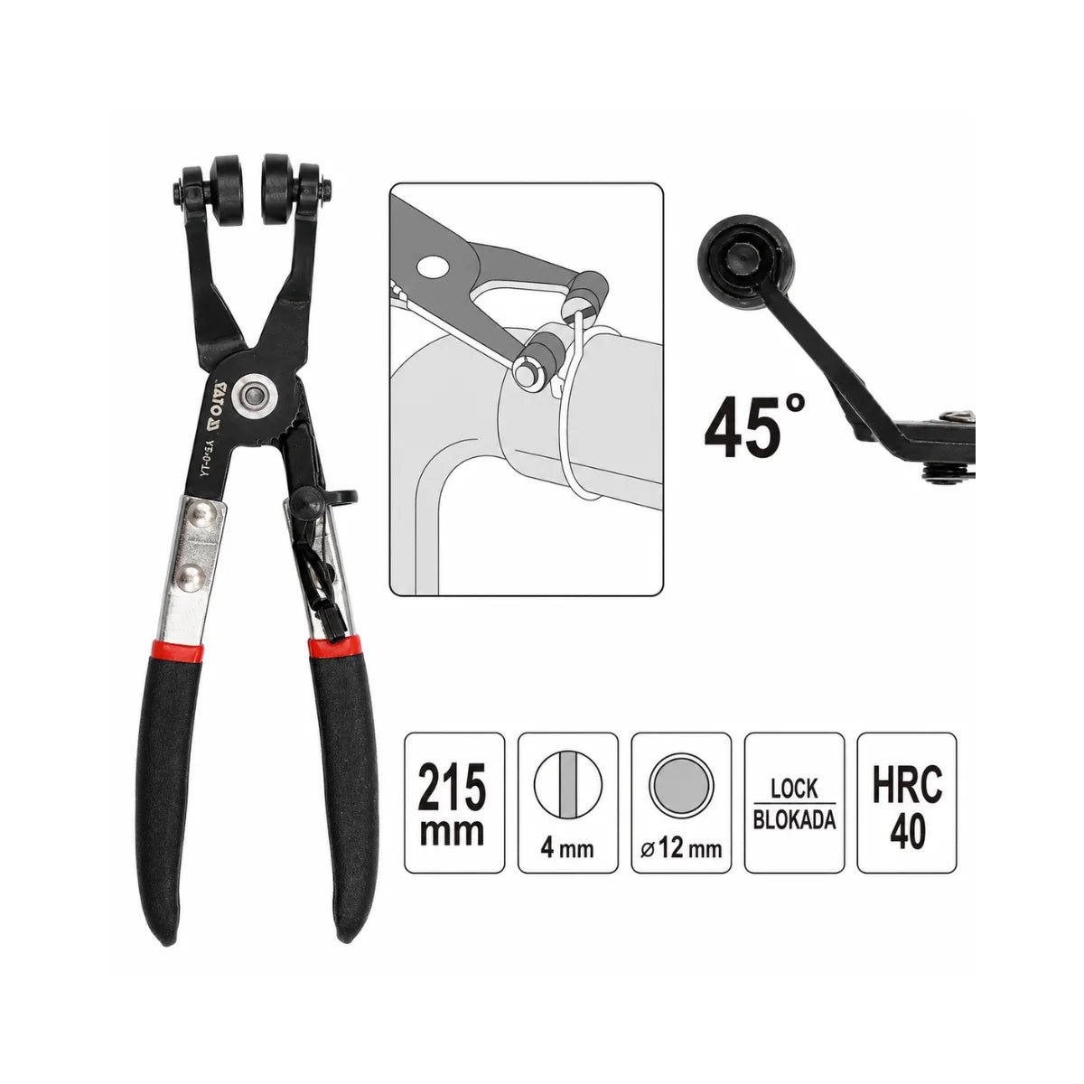 Alicate para Abrazaderas de Manguera 215 mm Yato YT-0651 para mecánica automotriz
