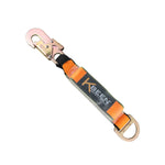 Amortiguador de caída corto marca Kbeen modelo KL-8300 con mosquetón y argolla de acero.