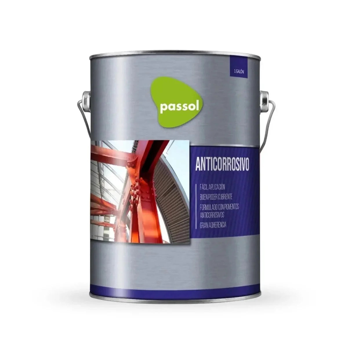 anticorrosivo alquídico Passol de 1 galón, acabado mate con excelente adherencia para metales y estructuras.