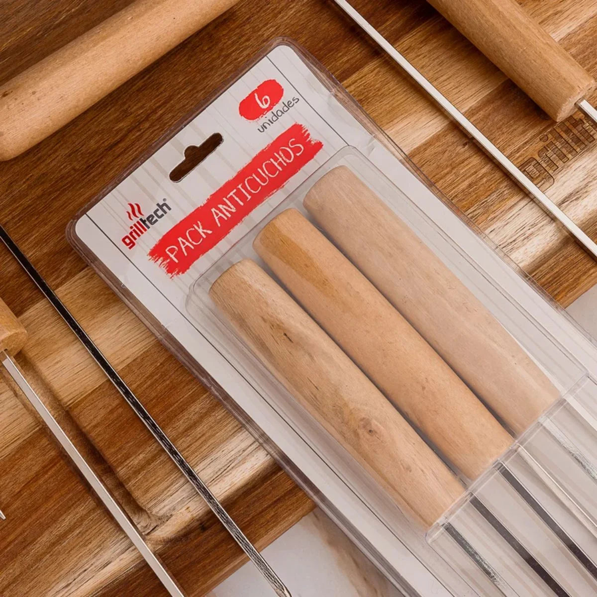 Set Grilltech de 6 pinchos niquelados de 40 cm para anticucho