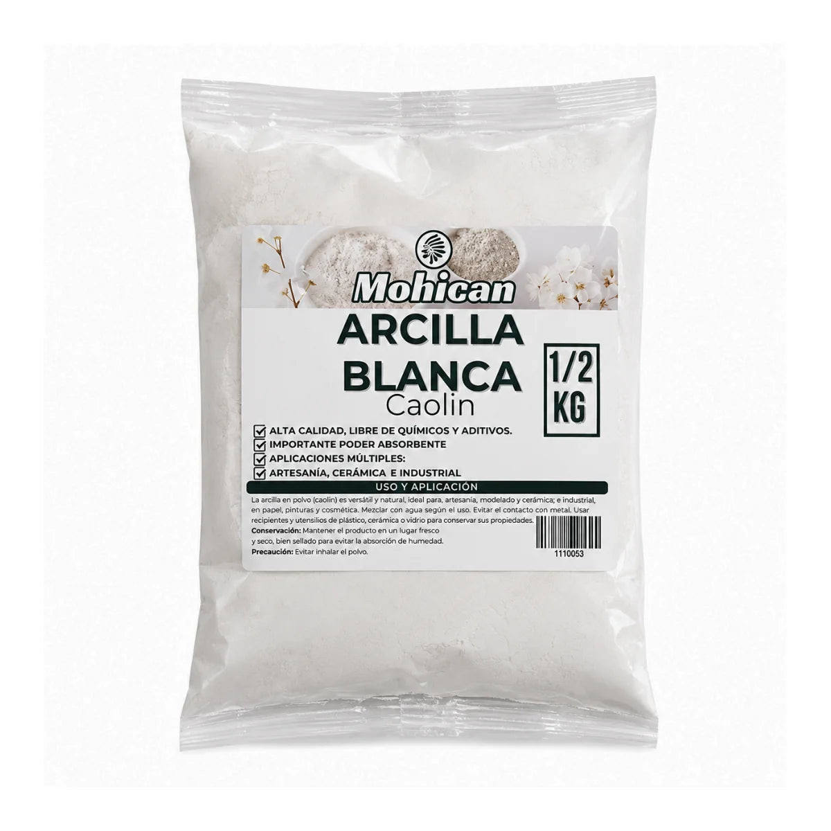 Arcilla blanca caolín Mohican de 500 g en polvo
