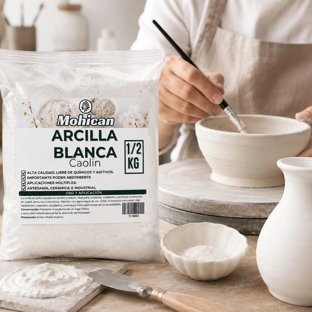 Arcilla blanca caolín Mohican de 500 g en polvo