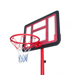 Aro de basquetbol con pedestal ajustable para niños, con tablero HDPE y base rellenable.