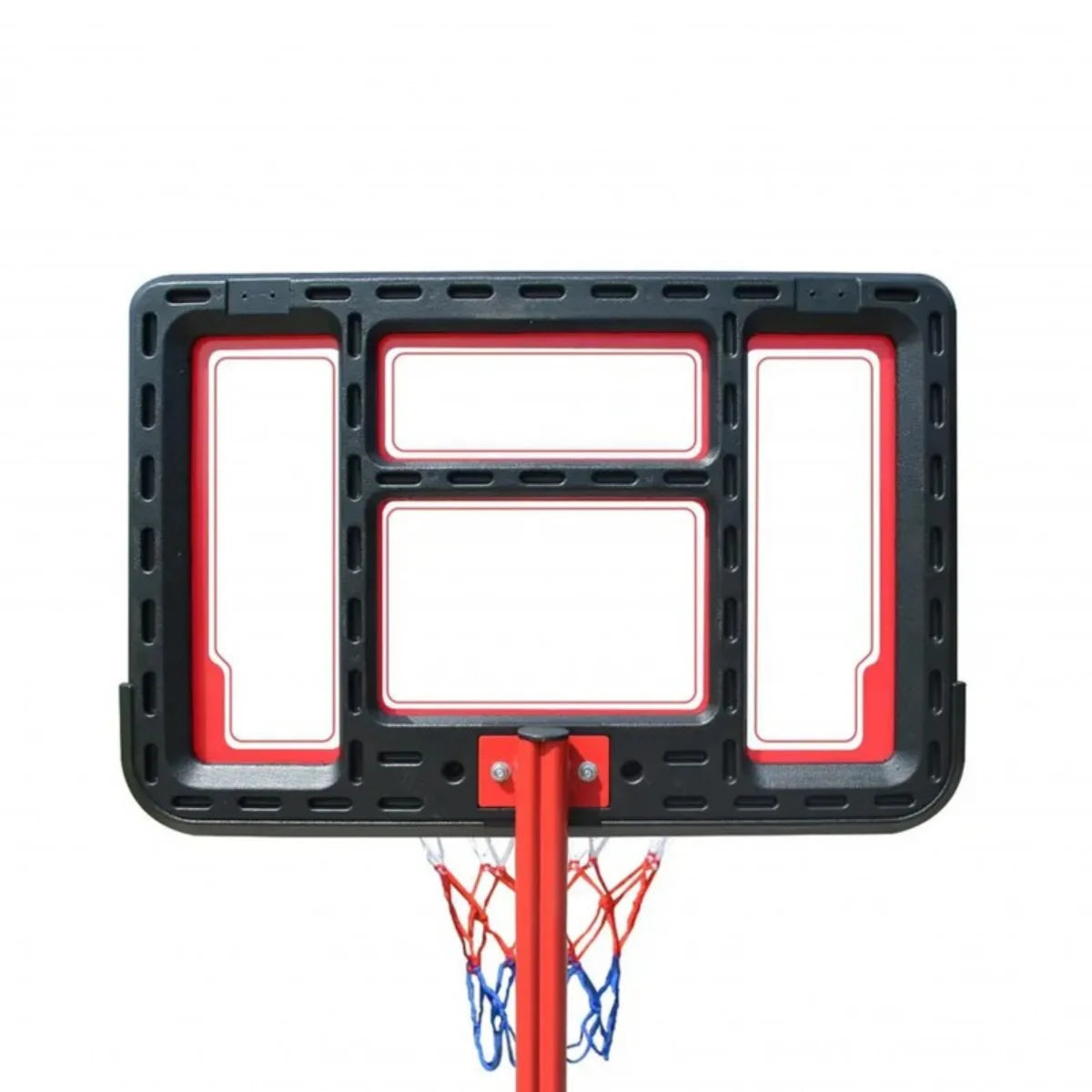 Aro de basquetbol con pedestal ajustable para niños, con tablero HDPE y base rellenable.