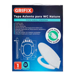 Asiento para inodoro blanco marca Grifix modelo Natura con sistema de cierre suave.