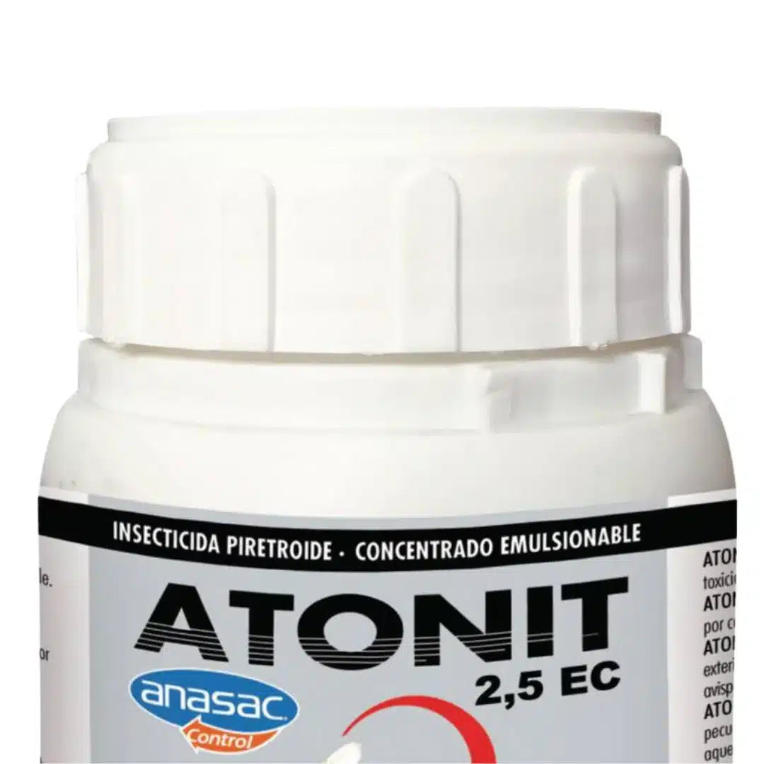 Insecticida concentrado Atonit 2.5 EC de Anasac de 100 cc, solución de amplio espectro para el control de plagas en cultivos, huertos y jardinería.