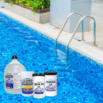 kit limpieza para piscina Dideval: Alguicida, Cloro en tableta multifuncion, baja ph y decantador, para el mantenimiento de piscinas.