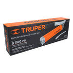 Engrasadora profesional Truper de 14 onzas, presión de 8000 PSI, sistema de carga triple para uso industrial y mecánico.