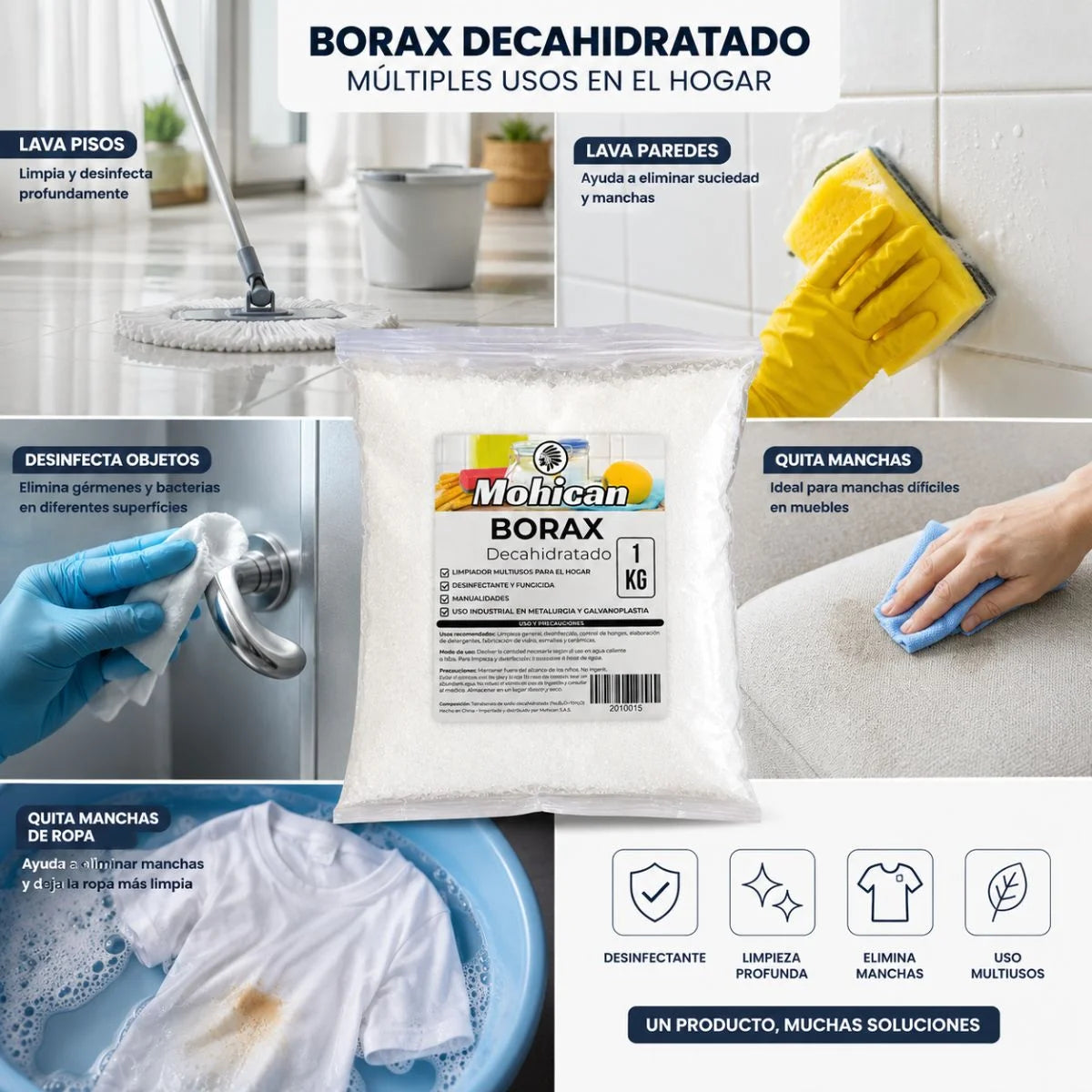 Bórax decahidratado Mohican 1 kg en polvo cristalino