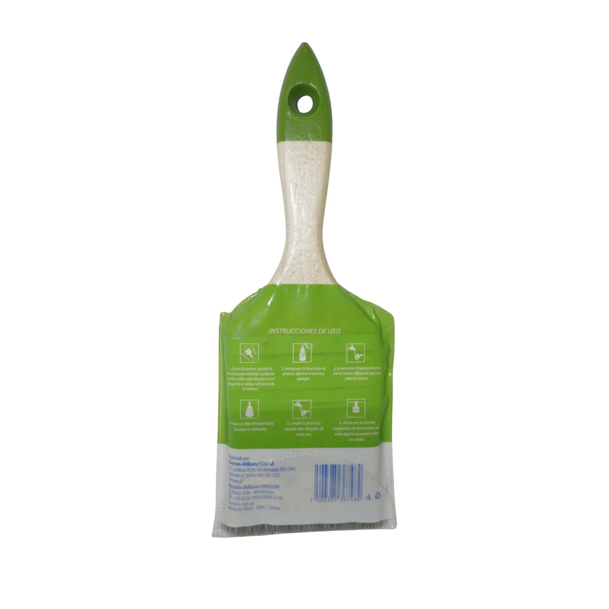 Brocha multiuso marca Sherwin Williams de 3 pulgadas (75 mm) para todo tipo de pinturas y barnices.